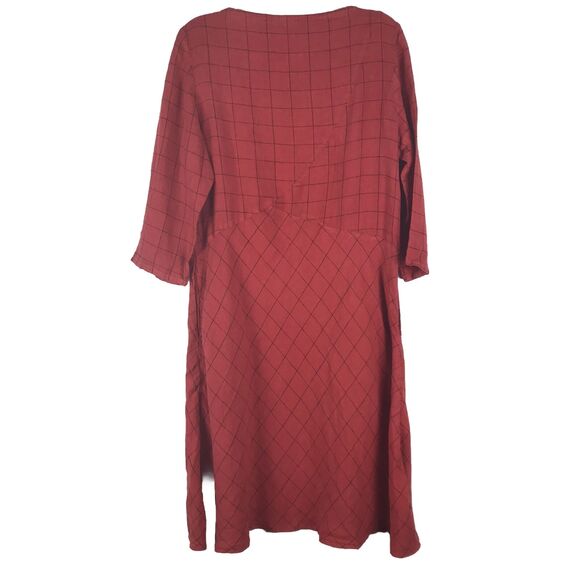 Lisa Bayne Dress Sz XS Lagenlook Oversize Fit Red Grid Print Long Sleeve Pockets - Picture 5 of 6